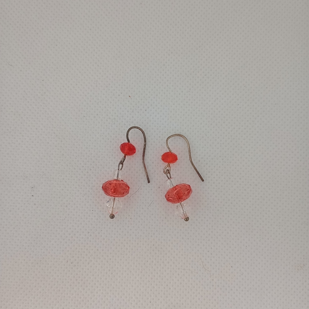 Hand Crafted Beaded Earrings Holiday Party Festival Dance Valentine's Red Clear